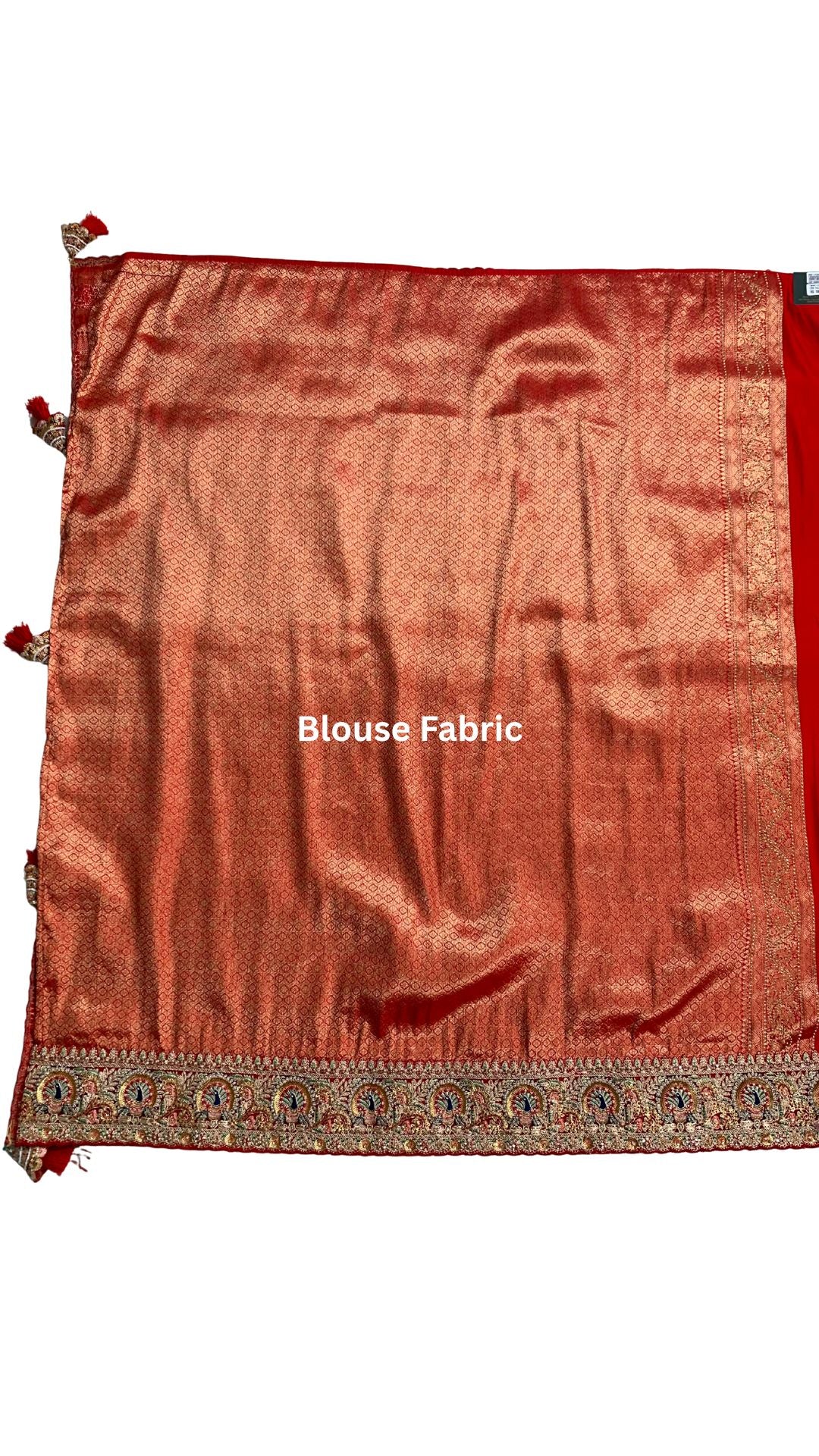 Orange Banarasi Silk Unstitched Saree with Dupatta Embellished with Moti & Zari Work
